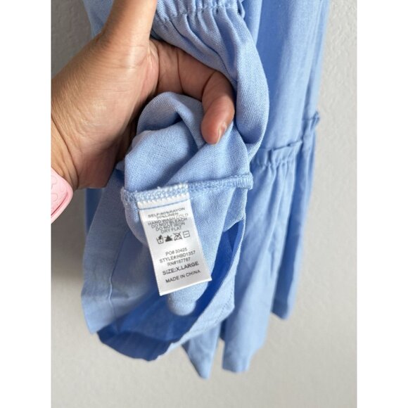 Hunter & Brown Women’s XL Blue Linen Blend Square Neck Tie Front Peasant Dress - Picture 11 of 12